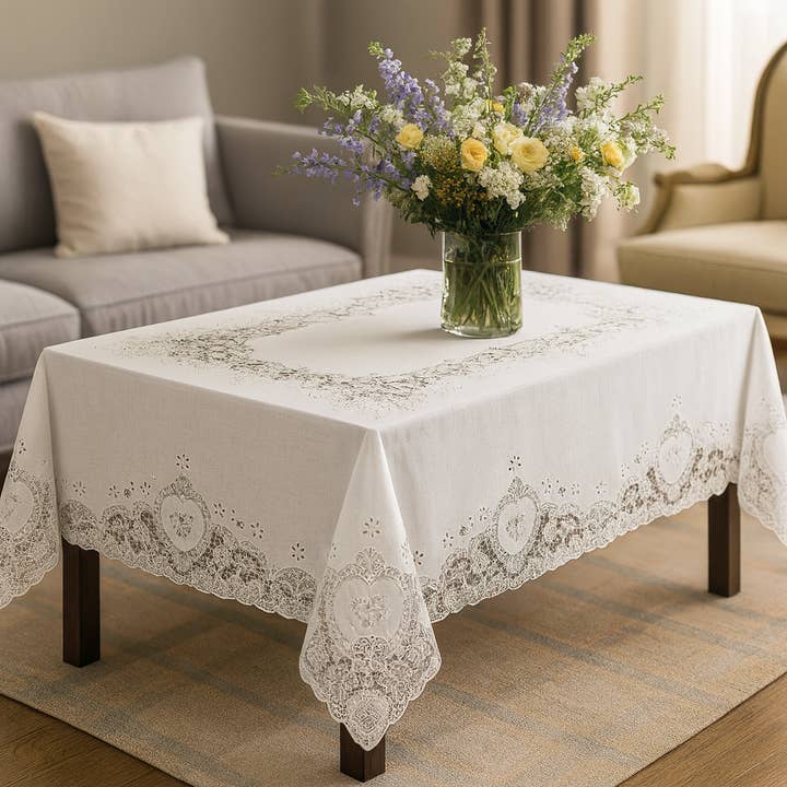 54"x72" White Vinyl Tablecloth Floral Table Cloth Cover for wholesale by home mart goods
