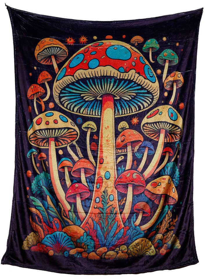 Mushroom Trees Fleece Art Blanket Two Sizes for wholesale by Sunshine Joy