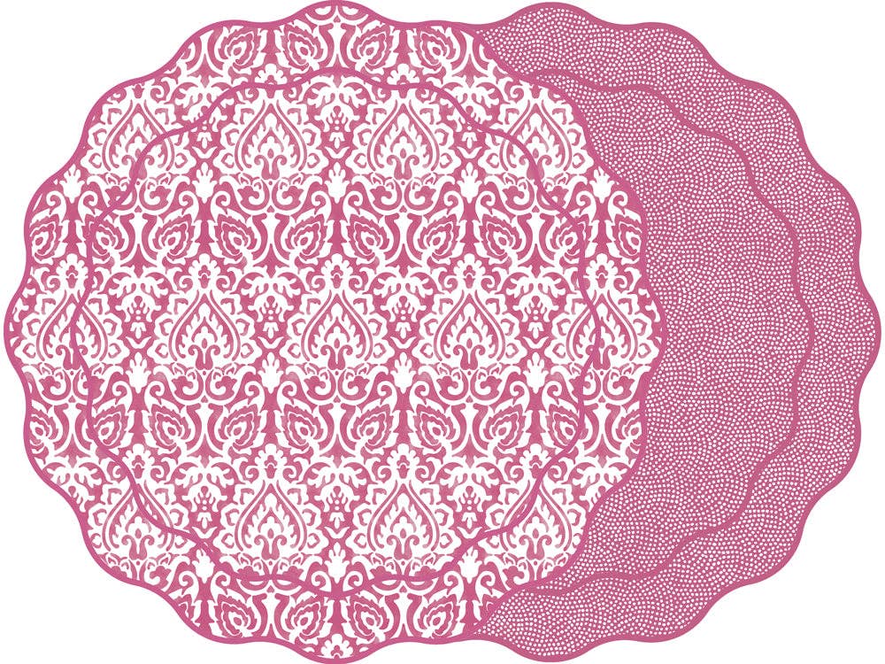 Holly Stuart Home – wholesale Placemat – DAMASK AND DOT FAN REVERSIBLE SCALLOP ROUND PLACEMAT8
