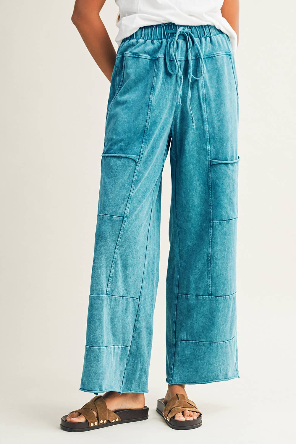 Little Daisy Closet - Wholesale Pants - Women's -  LDC Mineral Wash Lace-up High Waist Raw Hem Patched Pants4