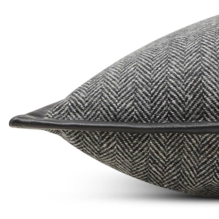 Woven Herringbone With Genuine Leather Trim Pillow Cover for wholesale by Amore Beauté