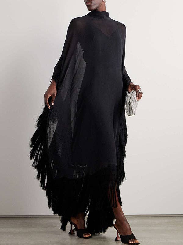 BLACK ​Batwing See-Through Layered Dress Set for wholesale on Faire