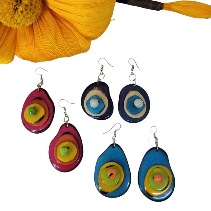 Mod tagua color block earrings fruitty loom for wholesale by Organic jewelry by Allie
