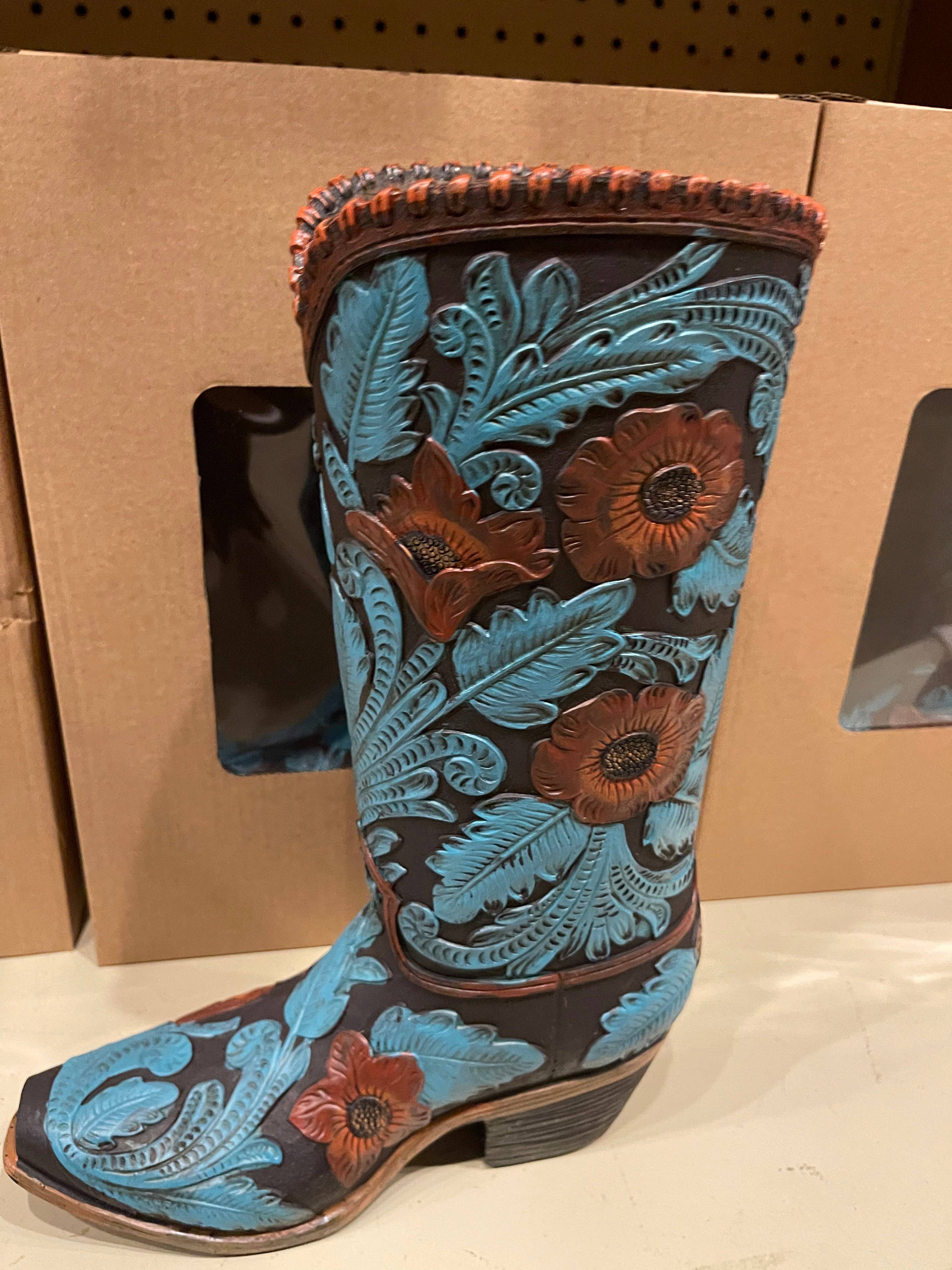 Broads Market - Wholesale Vaas - Blauwe cowboylaars vaas met bloemenmotief2