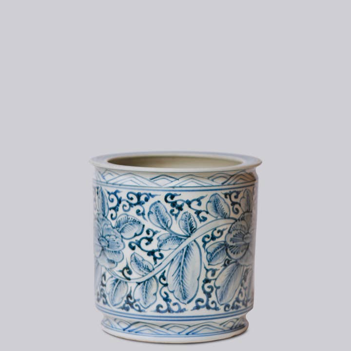 Cobalt Guild - Wholesale Decorative Jar - Rustic Rose Blue & White Porcelain Cachepot