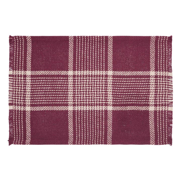 VHC Brands - Wholesale Placemat - Eston Burgundy Tan Plaid Placemat Set of 2 13x19