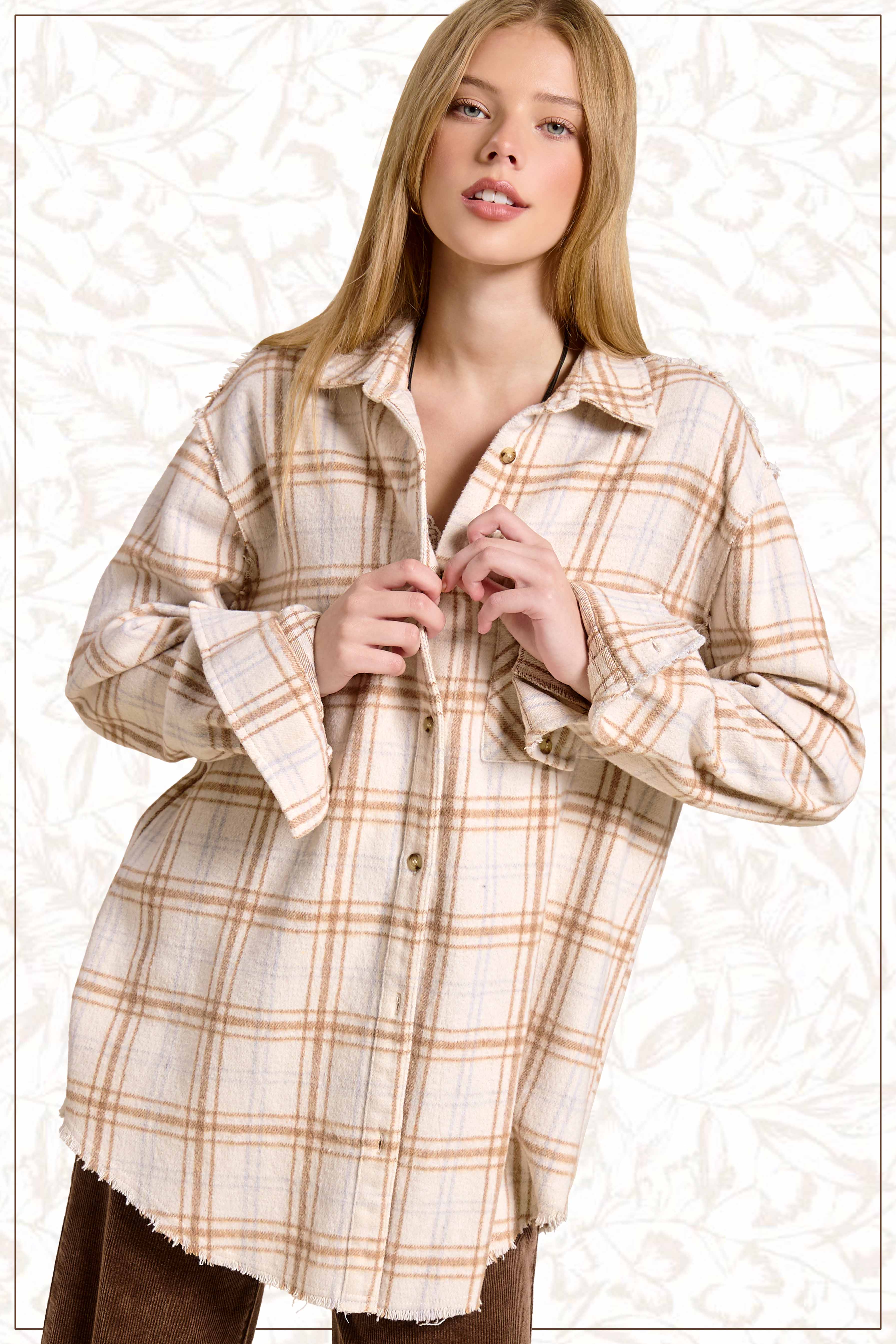 La Miel - Venta al por mayor Camisa con botones - Mujer - Camisas a cuadros de tela suave con botones lavados con minerales SRT1371-Mineral1