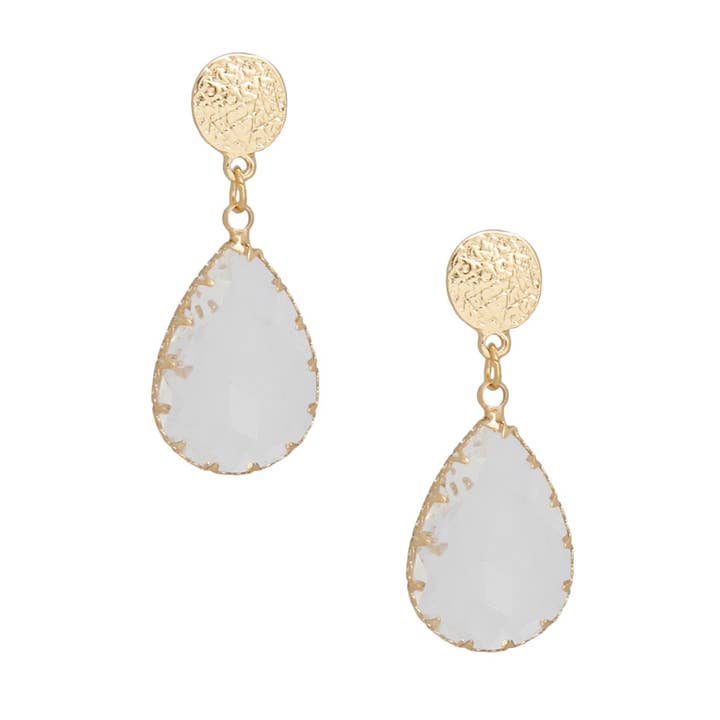 Teardrop Scratched Gold Clear Glass Drop Earrings for wholesale on Faire