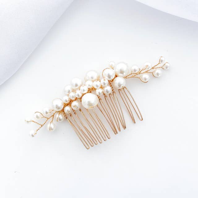 Nicholls Jewellery - Wholesale Hair Pin - Pearl Comb and Pin 5 piece set (Gold)2