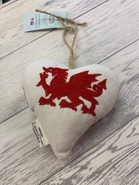 Lizzie Dixon Designs – wholesale Ornament – Welsh Dragon Hanging Heart-Lavender Hanging Heart-Fabric Hanging Heart-2