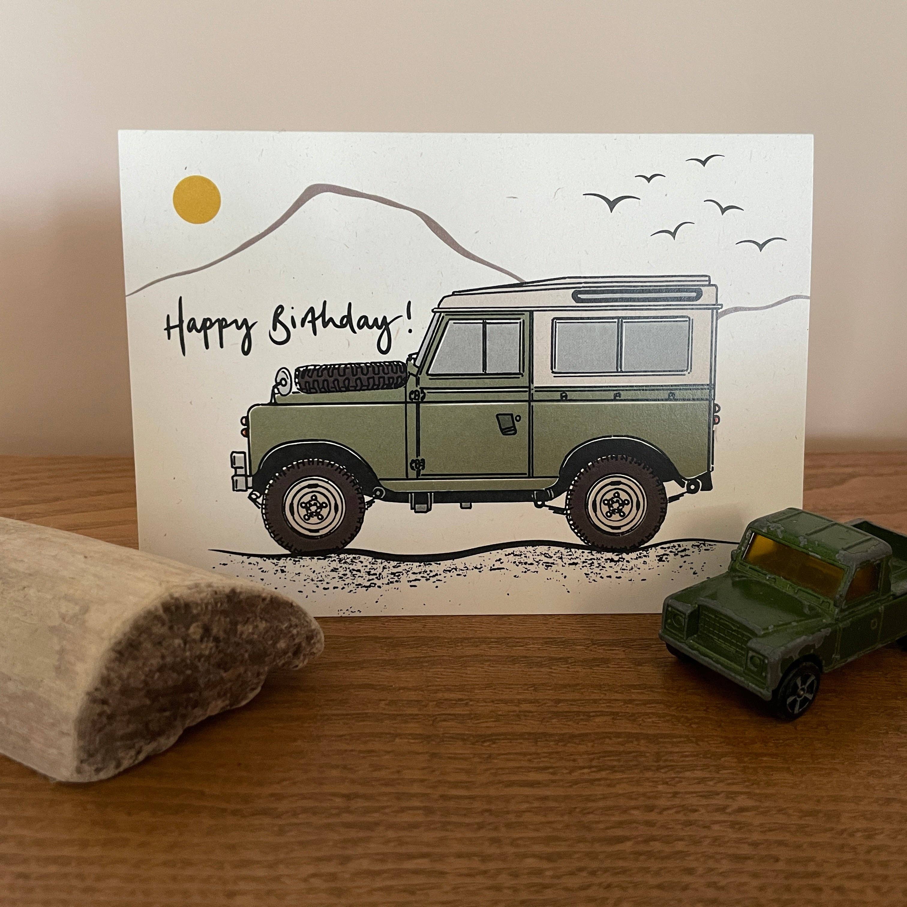 Rock & Saltwater – wholesale Birthday card – Land Rover mountain birthday card1