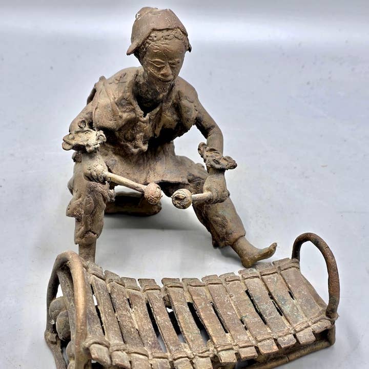 Brass Mossi Balafon Player & Balafon Figures - Burkina Faso for wholesale by The Niger Bend