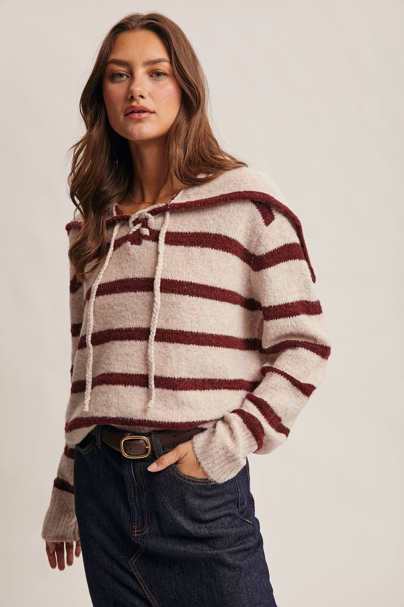 Forte - Vendita all'ingrosso Maglione tricot - Donna - Maglione a Maglia con Colletto da Marinaio a Righe FSW00123