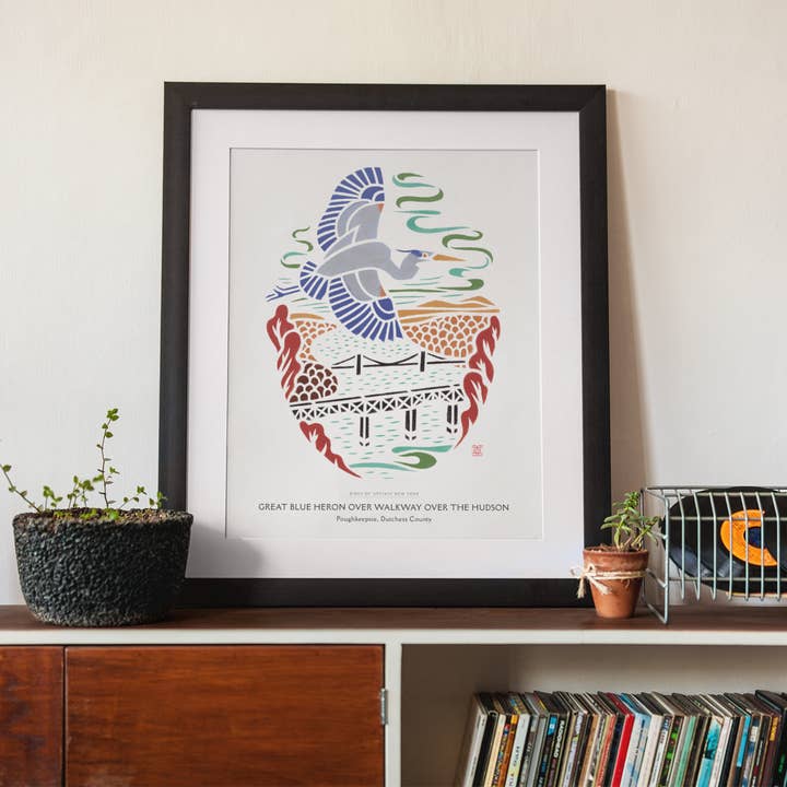 Mayuko Fujino Bird & Nature Art - Wholesale Art Print - Art print: Great Blue Heron over Walkway over the Hudson2