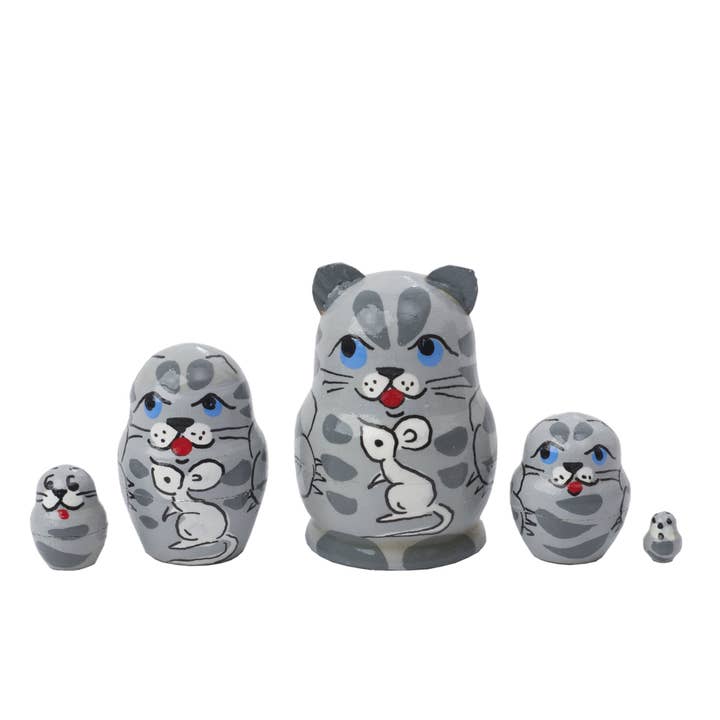 Mini gato gris con muñeca de ratón 5 pc./1" para venta al por mayor de Golden Cockerel