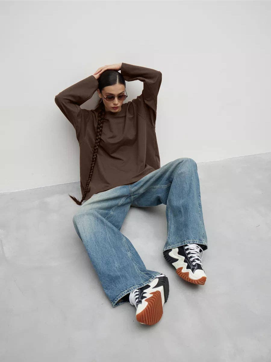 Suhkasana – wholesale T-shirt – women's – Heavyweight Cotton Long Sleeve Crewneck Oversized T Shirt22