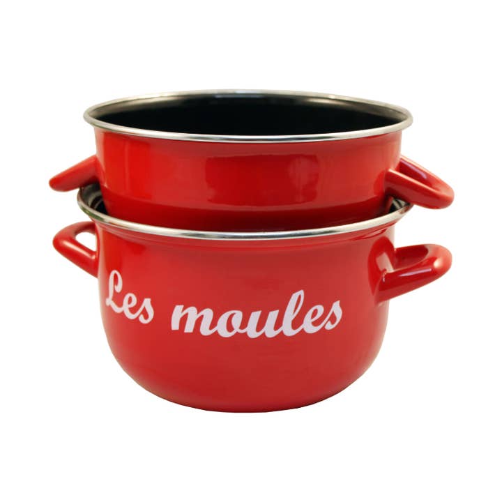 Emaille Mosselpan 24cm Rood Met Markering voor wholesale door Cuivres de France-Baumalu