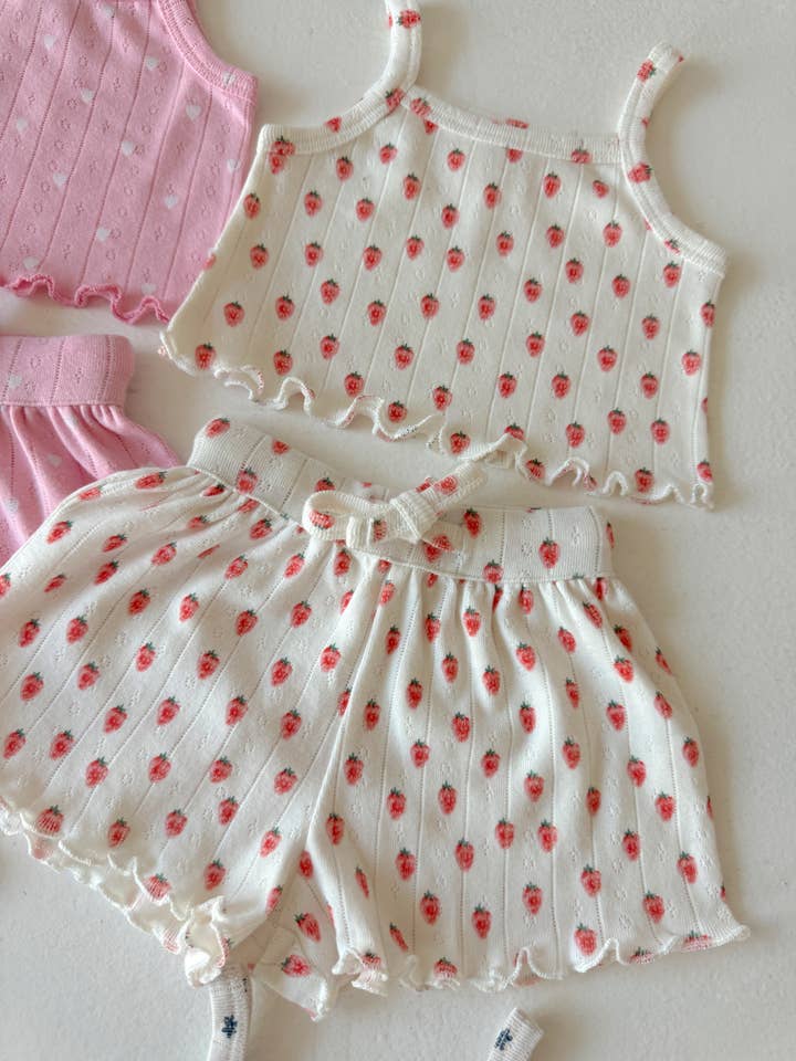 SIIX Collection - Wholesale Top & Short Set - Kids - White Strawberry / Organic Pointelle Summer Set