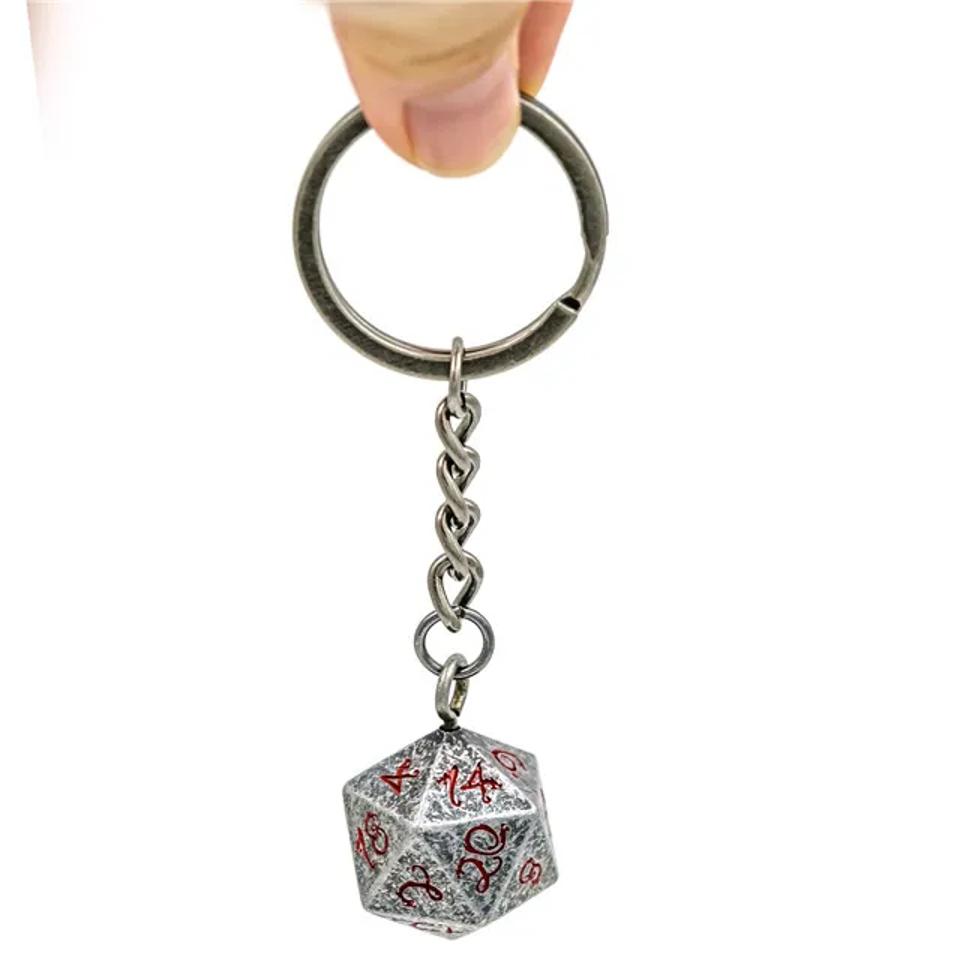 Tabletop Dominion Limited - Wholesale Keychain - Unisex - Keyring: Stone Effect Metal D20 Dice with Bloody Font D&D6
