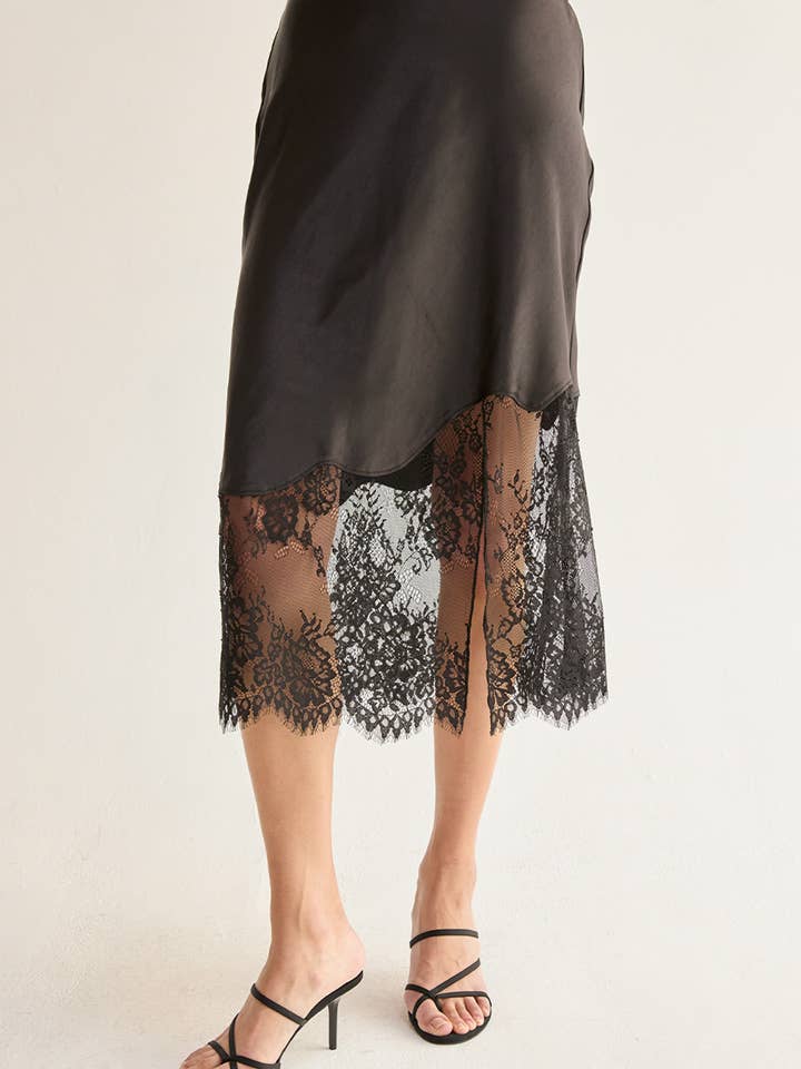 CS9609 - Ivy Satin Lace Insert Midi Skirt for wholesale by Crescent