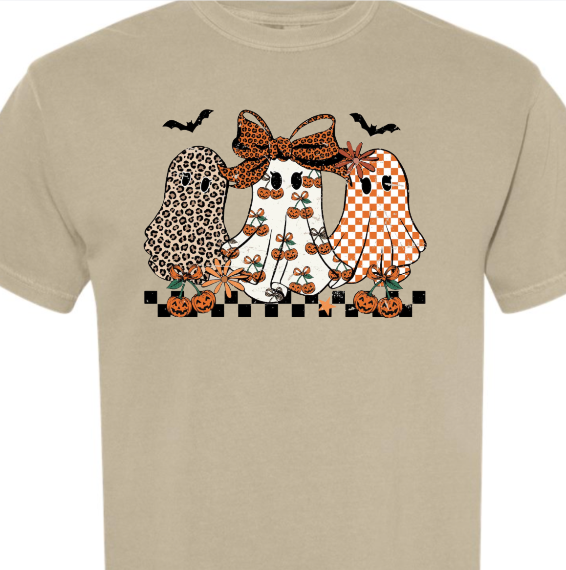 Kiki's Boutique – Engroshandel T-shirt med print - Dame – Leopard Græskar Spøgelse Komfort Farve T-shirt4
