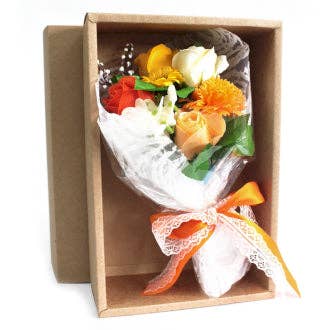 Boxed Hand Soap Flower Bouquet - Orange for wholesale by Pampering Heaven