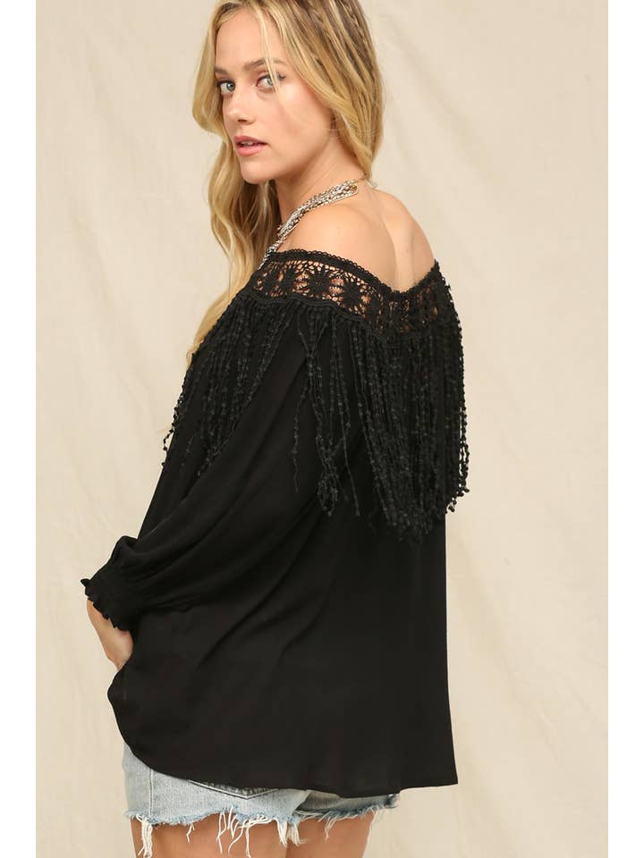 Black Lightweight Flowy Top With A Crochet Lace for wholesale on Faire5