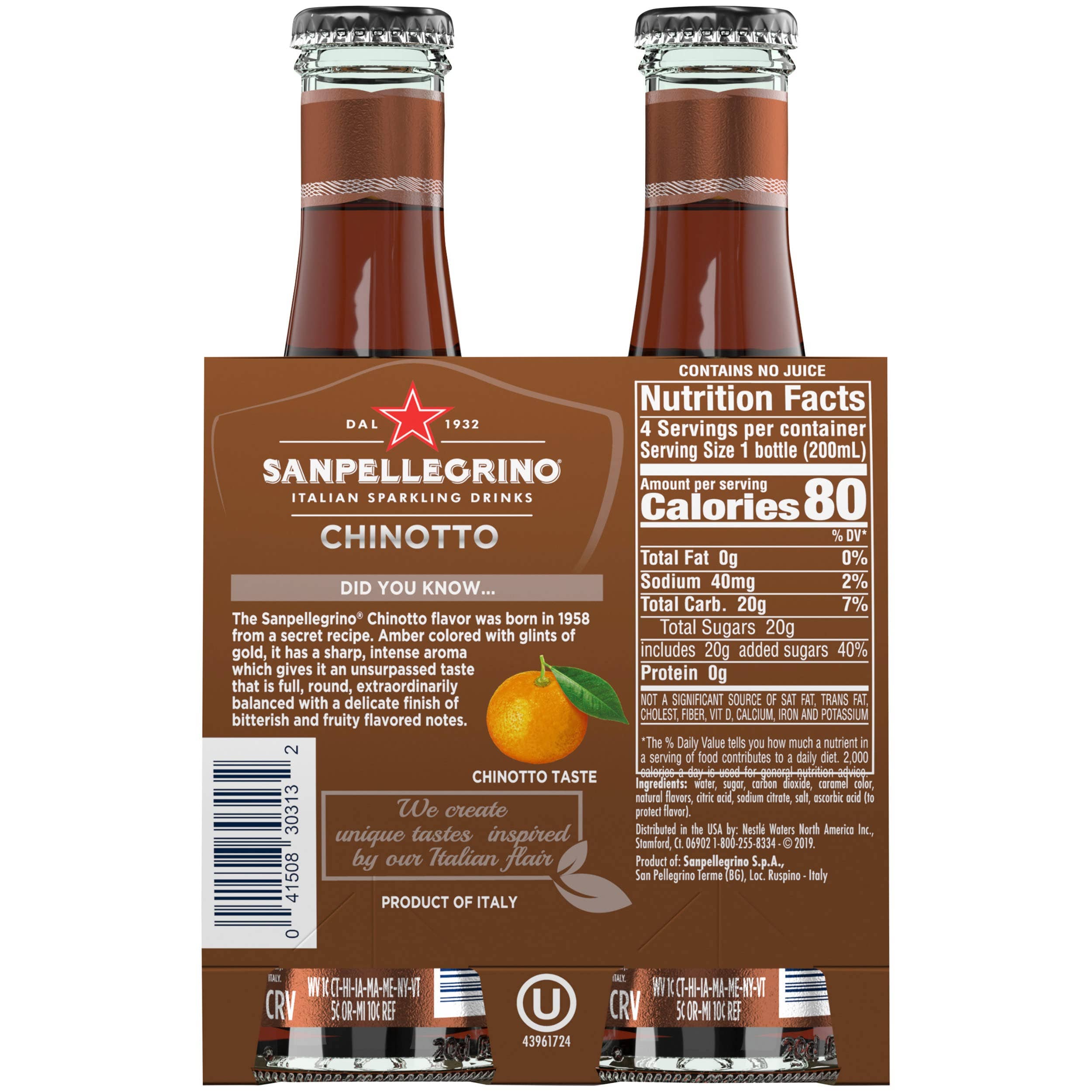 Made in eatalia – wholesale Soda/carbonated drink – Sanpellegrino Italian Sparkling Drink Chinotto, Sparkling Citrus Beverage, 4 Pack of 6.75 Fl Oz Bottles4