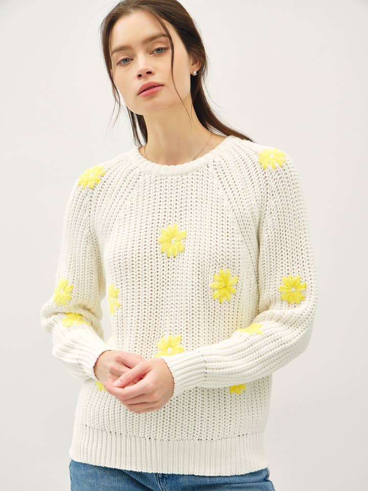 SWEATER WITH STITCHED FLORAL DETAILS for wholesale by Be Cool