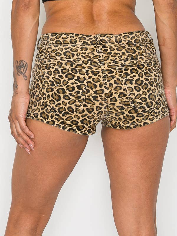 Machine Jeans - Wholesale Shorts - Women's - Leo Leopard Print Mini Shorts