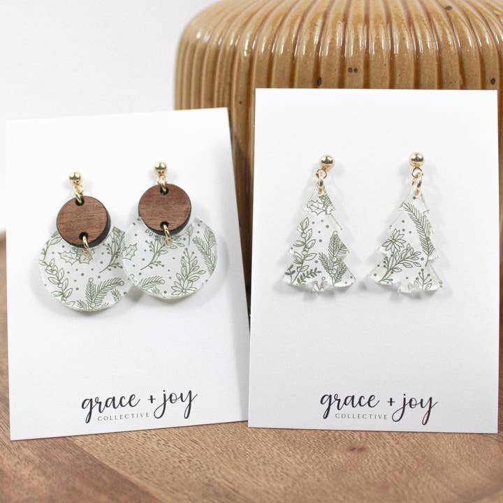 Grace + Joy Collective - Wholesale Dangle Earrings - Christmas Holly Dangle Earrings, Christmas Tree Earrings 1