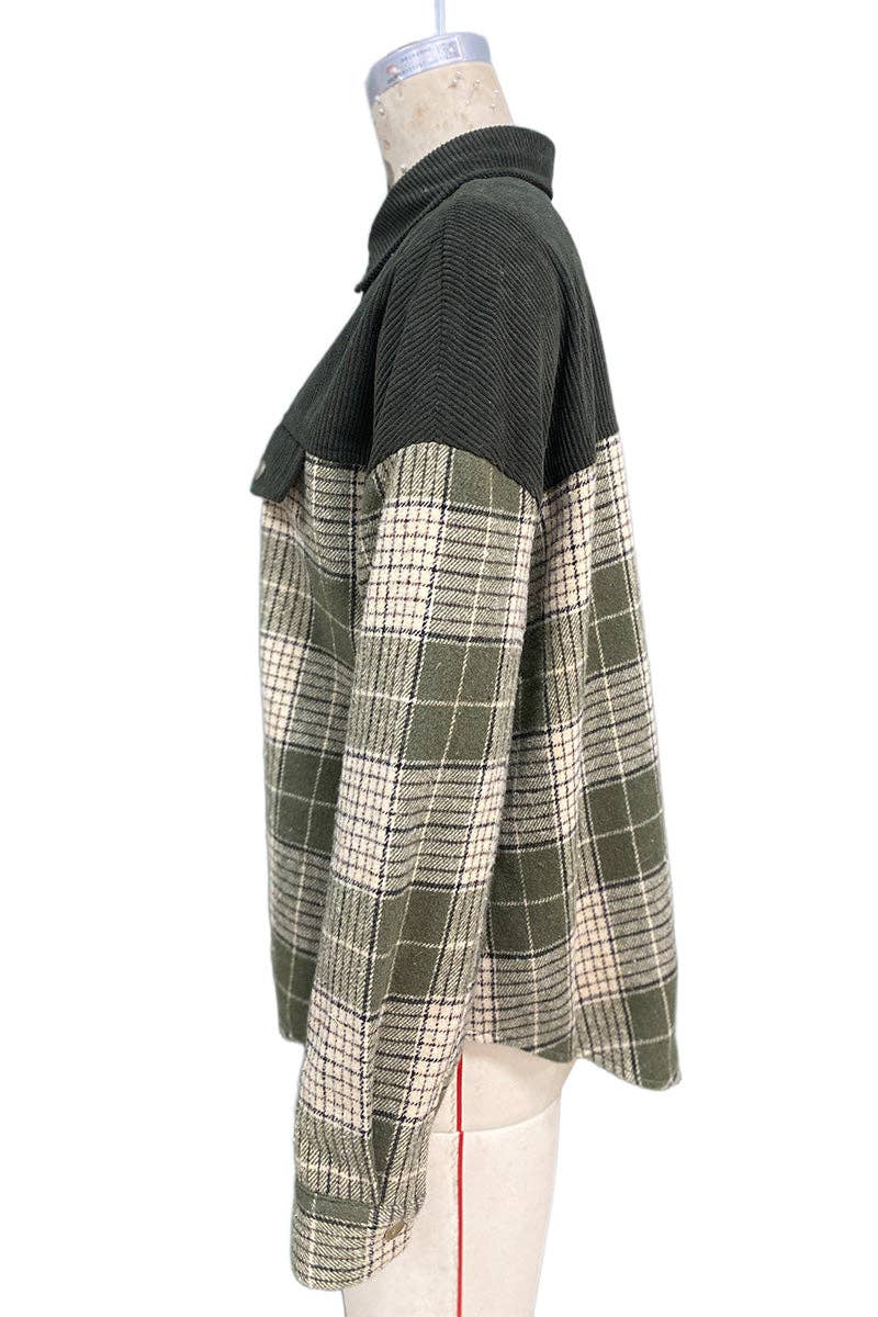 GREEN Plaid Corduroy Button-Up Shirt for wholesale on Faire6