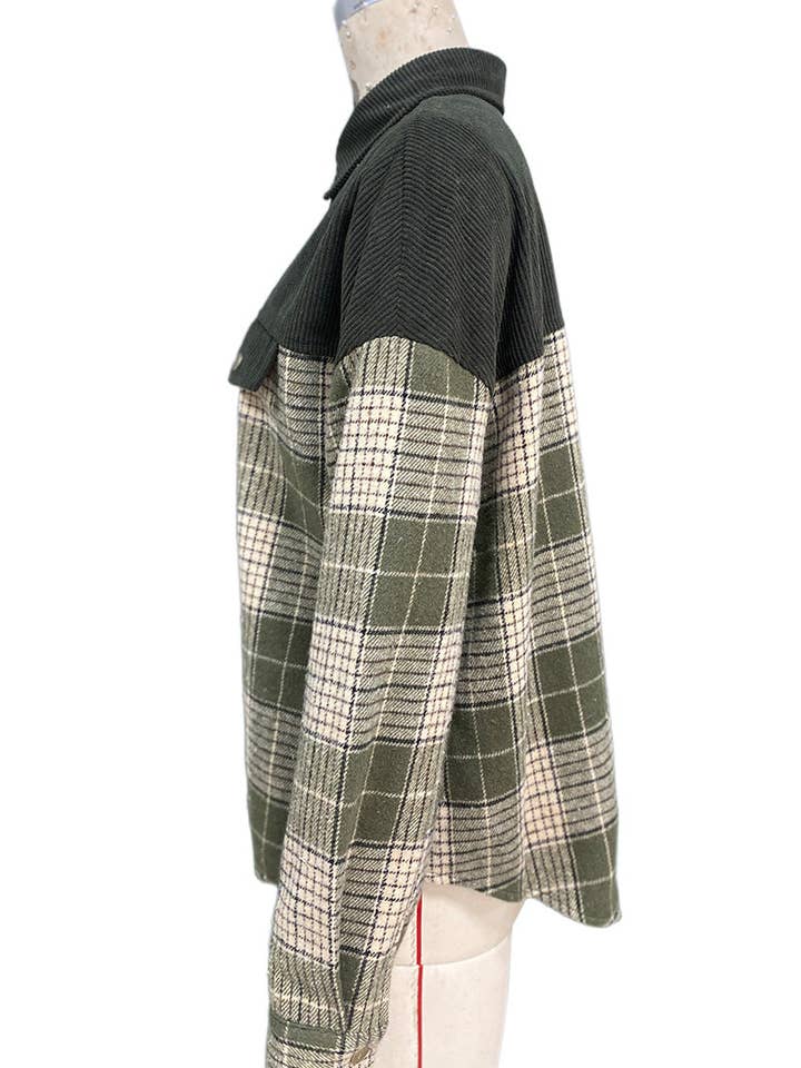 GREEN Plaid Corduroy Button-Up Shirt for wholesale on Faire6