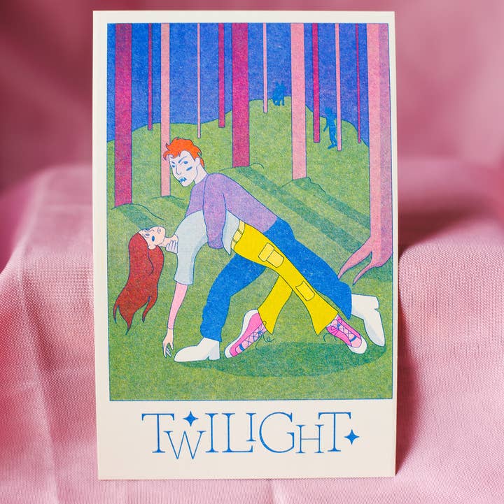 By Danielle Witten - Wholesale Art Print - Twilight Fan Art Edward & Bella Mini Risograph Print