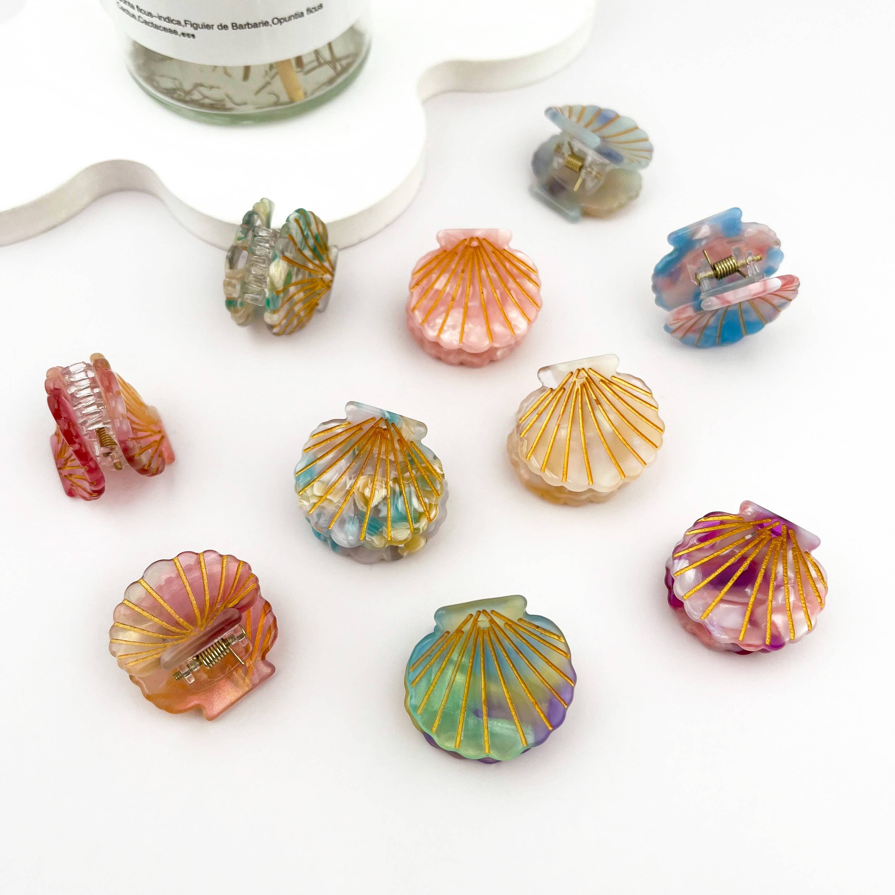 mildstyles - Wholesale Hair Clip - Women's - Cute Mini Small Shell with Gold Line Acetate Hair Claw Clip9