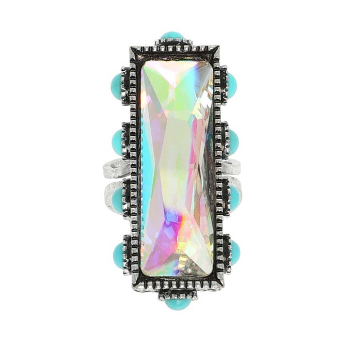 SP Sophia Collection - Wholesale Cocktail/Statement Ring - Western Rectangle Crystal Gemstone Stretch Ring
