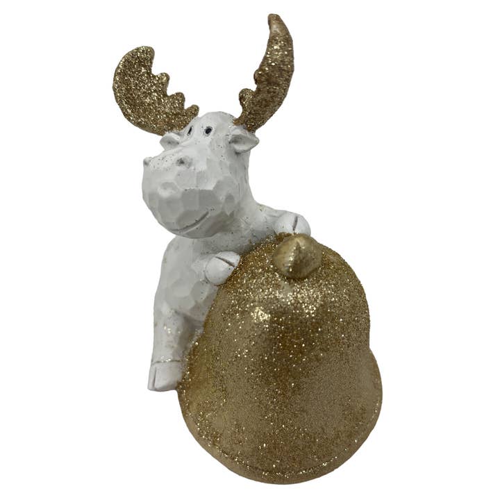 Galt International Company - Wholesale Christmas Decoration - White & Gold Glitter Moose Figurine Christmas Decorations