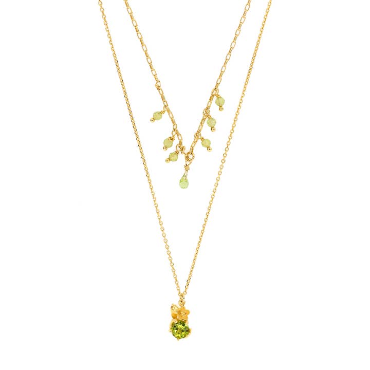 Dubbeltrådigt halsband med hänge Peridot 1ct | Viva la Vida för wholesale av ISHWARA JEWELS