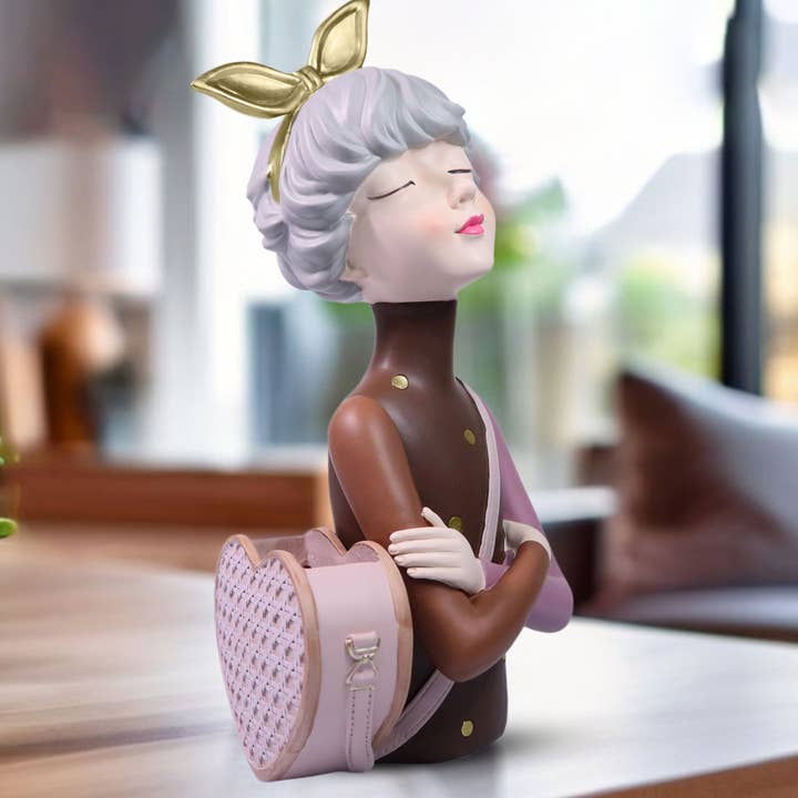 Sona Casa - Wholesale Decorative Figurine - Classy Female Bust Statue Storage and Vase in One, Makeup Organizer, Small Items Storage, Vanity Table Decor, Ladies Gift Brown Polyresin 14 inch 34 cm5