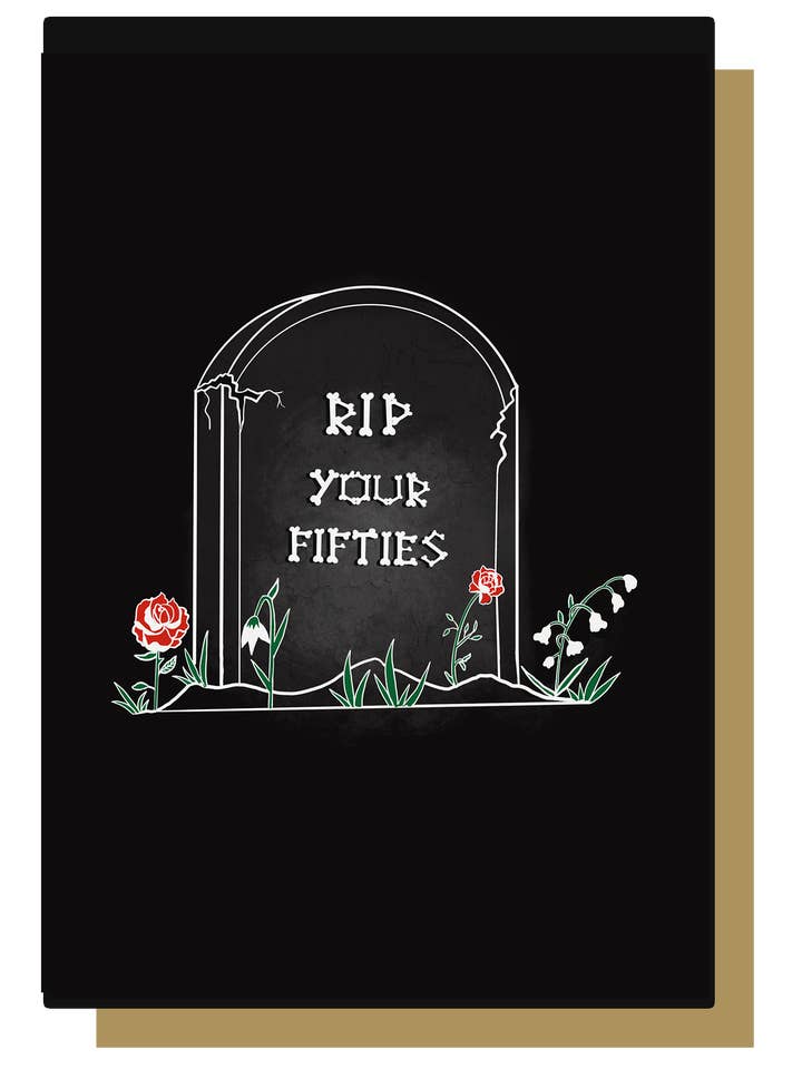 Biglietto d'auguri gotico per 60° compleanno RIP Your Fifties Gravestone per la vendita all'ingrosso da parte di Wayward