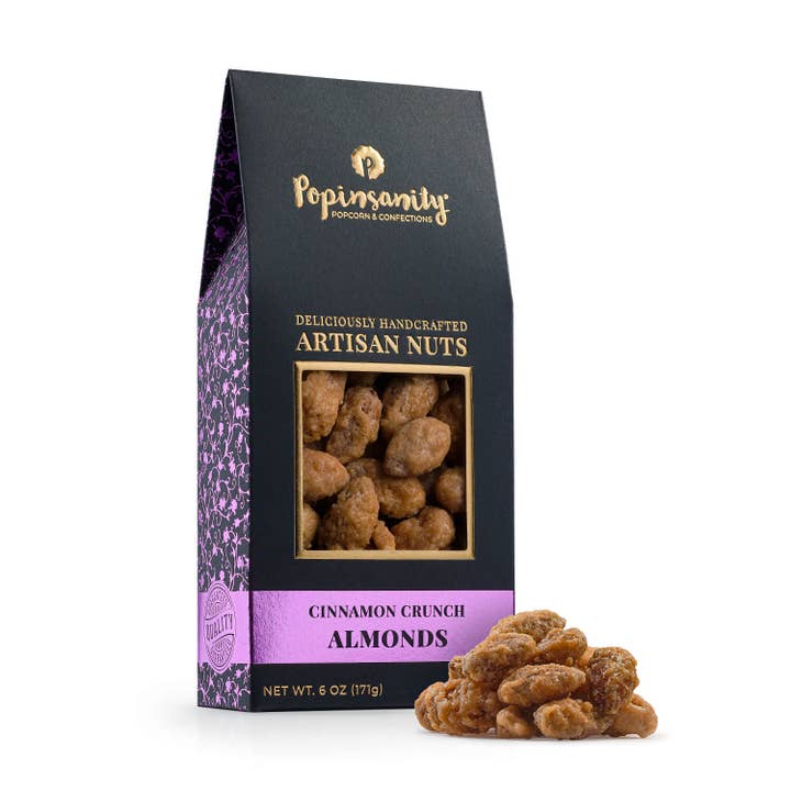 Popinsanity Popcorn & Confections - Wholesale Nuts - Cinnamon Crunch Almonds | Gourmet Candied Nuts | 6oz Box