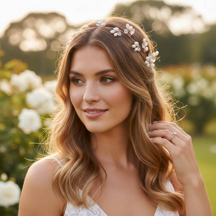 ATHENA COLLECTION - FRESHWATER PEARL VINE - HP199 ROSE GOLD for wholesale by Athena Bridal Jewellery