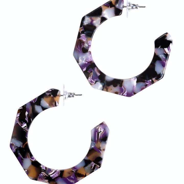 Orecchini a cerchio ottagonale in resina HARLOW per la vendita all'ingrosso da parte di Nashelle Jewelry