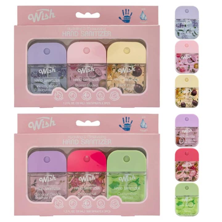 Travel Size Hydrating Hand Sanitizer Gift Box Set – 6-Piece Variety Pack (Black Plum, Sweet Guava, Violet Orchid, Coconut Cream, Dragonfruit, Vanilla Scents) for wholesale by United Scents