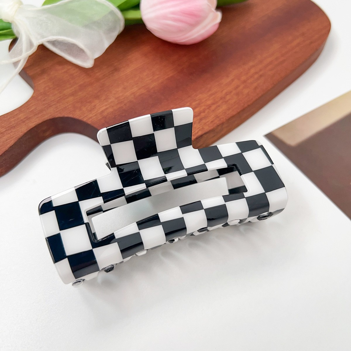 ACCITY - Wholesale Hair Clip - Women's - Checkerboard Hair Claw – Candy Color Acetate Look_CWMM1008436