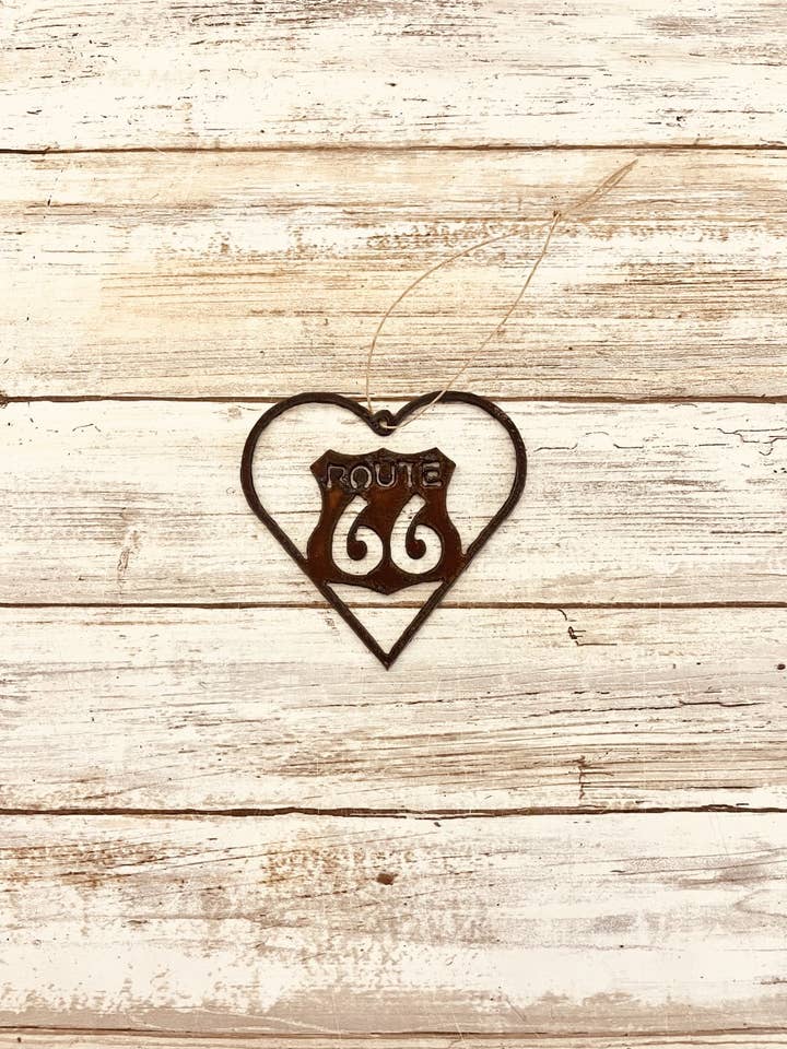 Heart Outline with Route 66 Ornament for wholesale by Universal Ironworks USA