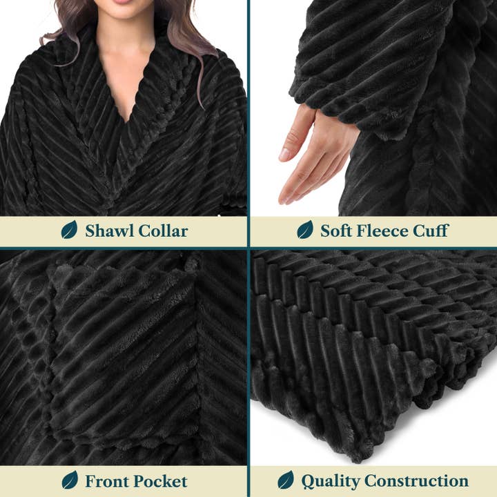 Pavilia - Wholesale Robe - Women's - Women's Ribbed Fleece Robe4