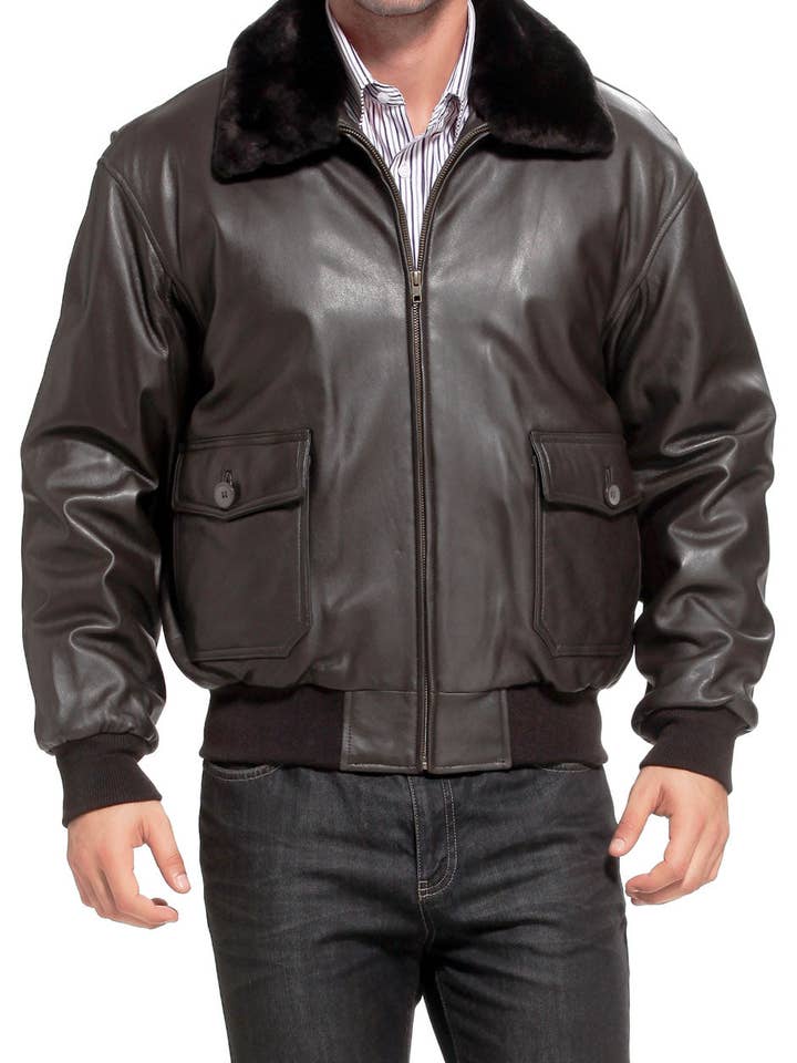 Landing Leathers Navy Men G-1 Goatskin Leather Flight Bomber Jacket for wholesale by Landing Leathers