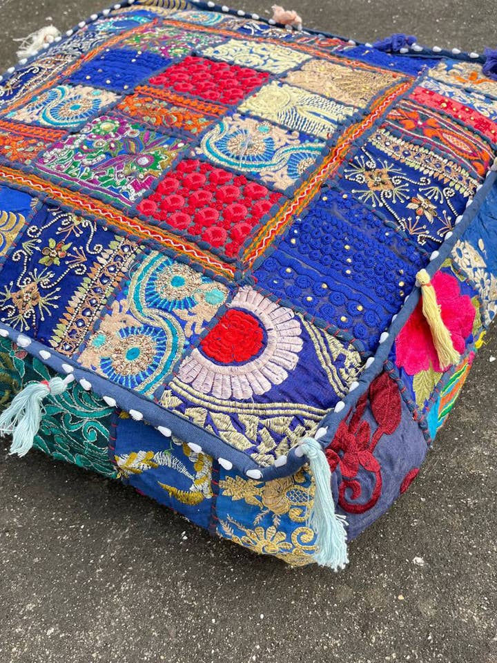 Home Decorative Embroidery Patchwork Floor Cushion Cover for wholesale by bhavnas boutique