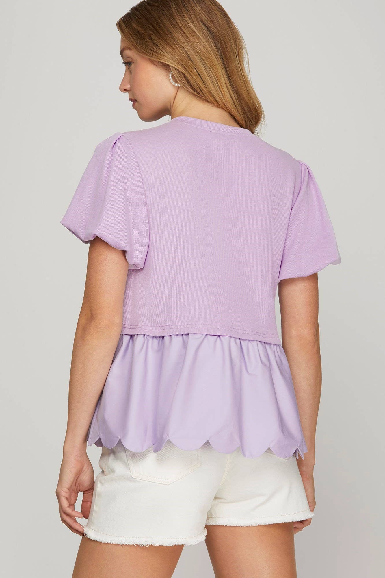 Vanilla Monkey – Top de malha - Mulher por atacado – Top combinado de malha com mangas bufantes e bainha ondulada.2